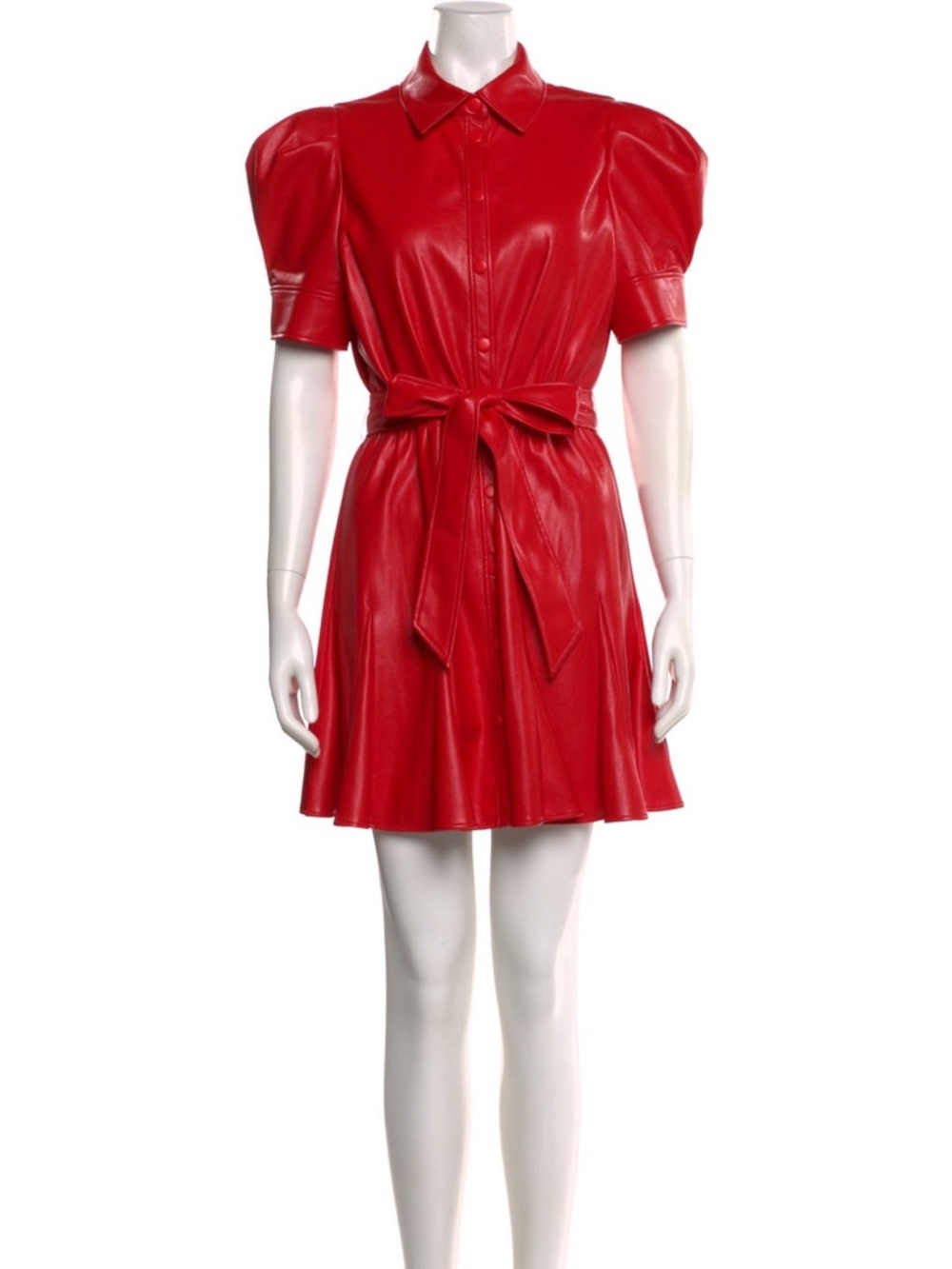 Alice & Olivia red  Faux Leather Tie-Waist Shirt Dress